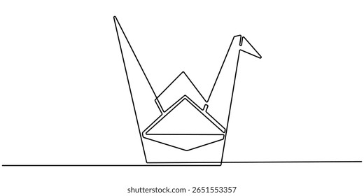 uma linha de desenho contínuo origami guindaste, Origami. Pombos. Uma linha, desenho contínuo de uma linha de origami de pássaro guindaste. Ilustração de desenho de uma linha de origami. Conceito de arte japonesa
