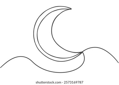 One line continuous drawing Crescent. Vector illustration