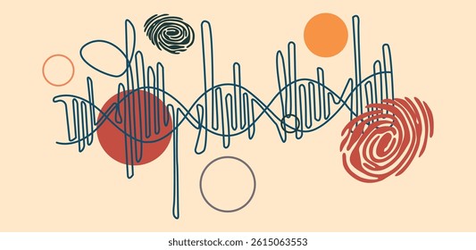 One line continuous drawing of DNA. One line continuous drawing of DNA with fingerprint abstract, minimalist drawing. National science day concept line art. Editable outline