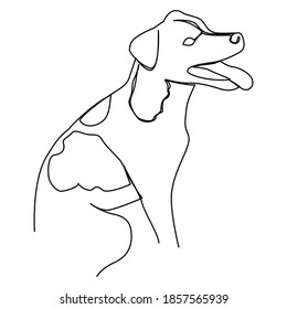 one line continuous drawing dog mouth open show the tongue off