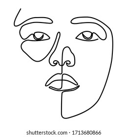 One Line Continuous Drawing Face Outline Stock Vector (Royalty Free ...