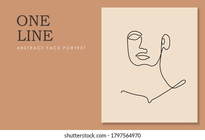 Eine Linie durchgehende Zeichnung des Gesichtsportes, isolierter Rahmen. Kunstzeichnung für eine Frau. Einfaches Kunstdesign mit abstrakter Linie, Vektorgrafik