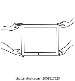 one line continuous drawing four hands holding frame