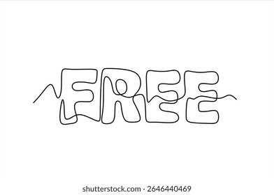 One line continuous drawing "FREE" word. Hand drawn one line vector. Editable stroke	