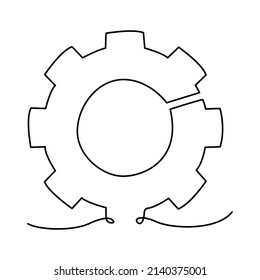 una línea de dibujo continuo de la rueda cognitiva del engranaje
