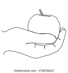 one line continuous drawing hand holding apple