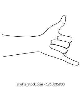 one line continuous drawing hand make a thumbs and pinky symbol