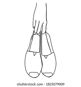 one line continuous drawing hand holding espadrille shoe