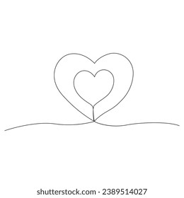 One line Continuous drawing of hearts shapes with love romantic Minimalistic outline vector symbols