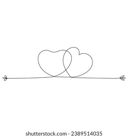 One line Continuous drawing of hearts shapes with love romantic Minimalistic outline vector symbols