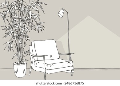 one line continuous line drawing house interior vector illustration
