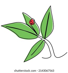 one line continuous drawing of ladybug on a plant