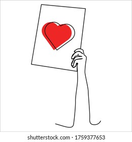 one line continuous drawing left hand holding love sign close up