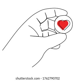 one line continuous drawing left hand holding a coin of love