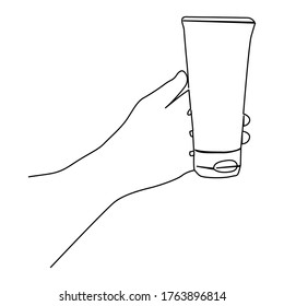 one line continuous drawing left hand holding a tube bottle