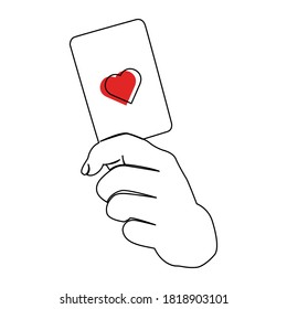 one line continuous drawing left hand holding card of love