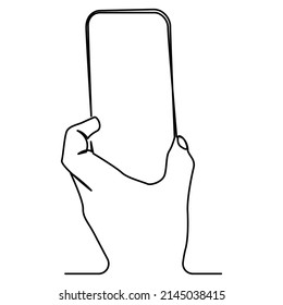 one line continuous drawing of left hand holding a phone vertically