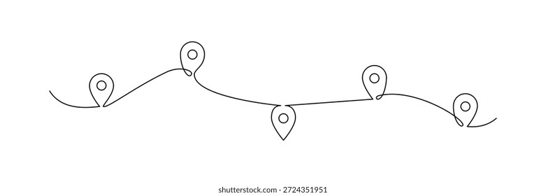 Um desenho contínuo de linha de pino de ponteiro de localização, ilustração vetorial minimalista para navegação GPS, localização de mapa e design de conceito de direção.
