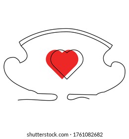 one line continuous drawing love symbol on a curved plate