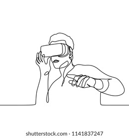 one line continuous drawing Man in glasses device virtual reality