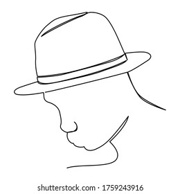 one line continuous drawing man using fedora hat looking down