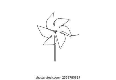 One line continuous drawing Pinwheel. pinwheel, continuous line drawing, small tattoo, print for clothes and logo design, Continuous line drawing Origami paper Pinwheel icon vector illustration.