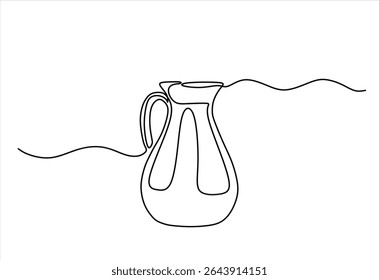 One line continuous drawing of pitcher with water or juice or berry drink or lemonade. Hand drawn one line vector. Editable stroke