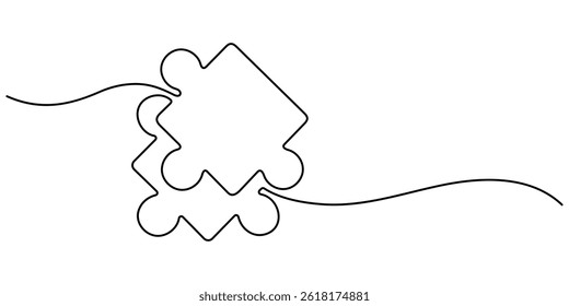 One line continuous drawing puzzle game jigsaw design vector. One line Conundrum icon vector background. Team work icon. Puzzle design continuous one line art drawing of vector illustration.