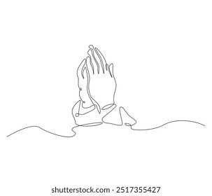 One Line Continuous Drawing of Raising Hands for Dua Pray. Islamic Traditional Prayer Gesture Line Art. Editable Stroke.