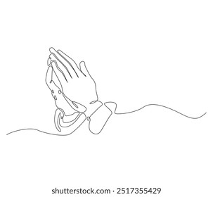 One Line Continuous Drawing of Raising Hands for Dua Pray. Islamic Traditional Prayer Gesture Line Art. Editable Stroke.