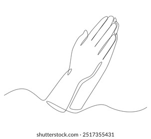 One Line Continuous Drawing of Raising Hands for Dua Pray. Islamic Traditional Prayer Gesture Line Art. Editable Stroke.
