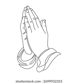 Uma Linha Desenho Contínuo de Mãos Levantadas para Dua Rezar. Tradicional Oração Islâmica Gesto Linha Arte. Editável Traço