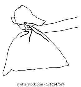 one line continuous drawing right hand holding trash bag