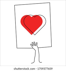 línea de dibujo continuo mano derecha sosteniendo el signo de amor