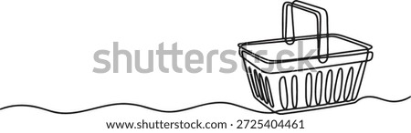 One line continuous drawing of a small supermarket shopping basket icon design. Simple black outline illustration on transparent background for retail concept.