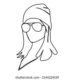 One Line Continuous Drawing Of Woman Wearing Beanie Hat And Eyeglass