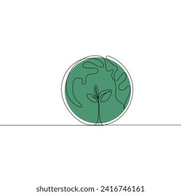 One line continuous drawing of world environment day icon earth globe vector illustration 