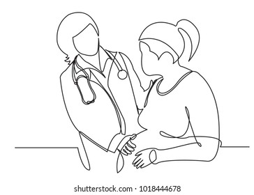 one line continuous drawn pregnant woman family at a doctor's reception painted by hand silhouette picture. Line art. character woman at a doctor's appointment, couple at a doctor's reception