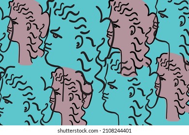 One line continuous line face. Cubism face in abstract style. Design for modern poster, contemporary wall art decor, print for cloth. 