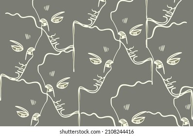 One line continuous line face. Cubism face in abstract style. Design for modern poster, contemporary wall art decor, print for cloth. 