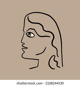 One line continuous line face. Cubism face in abstract style. Design for modern poster, contemporary wall art decor, print for cloth. 