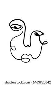 One line continuous face drawing. Black and white linear portrait human face in modern minimalism style. Simple contemporary art. 