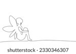 One line continuous fairy. Fairy tale concept banner in line art hand drawing style. Outline vector illustration.