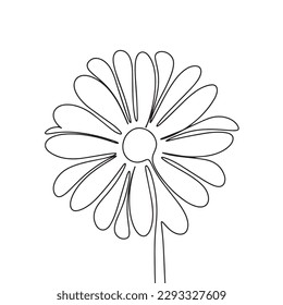 Eine durchgehende Blume in einer Linie. Handgezeichnete Vektorgrafik von Kamille einzeln auf weißem Hintergrund. Vektorgrafik der Linie. Umriss 