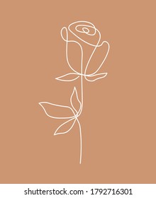 One line continuous of flower, single line drawing art, tropical leaves,  botanical plant isolated, simple art design, abstract line, vector for frame, fashion design, web images, packaging