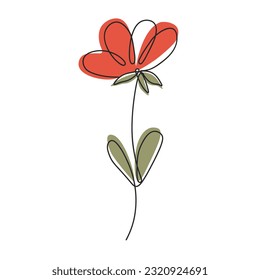 One line continuous of flower, single line drawing art, tropical leaves, botanical plant isolated, simple art design, abstract line, vector for frame, fashion design, web images, packaging