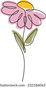 One line continuous of flower, single line drawing art, floral illustration, botanical flower isolated, simple art design, abstract line, vector for frame, fashion design, web images, packaging