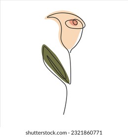 One line continuous of flower, single line drawing art, floral illustration, botanical flower isolated, simple art design, abstract line, vector for frame, fashion design, web images, packaging