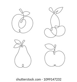 One line continuous fruits illustration. Vector.