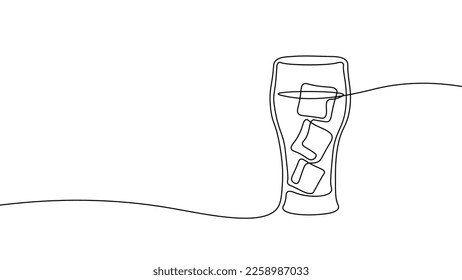 One line continuous glass of cola ice symbol concept. Silhouette of cold sparkling sugar drink lemonade technology icon. Digital white single line sketch drawing vector illustration